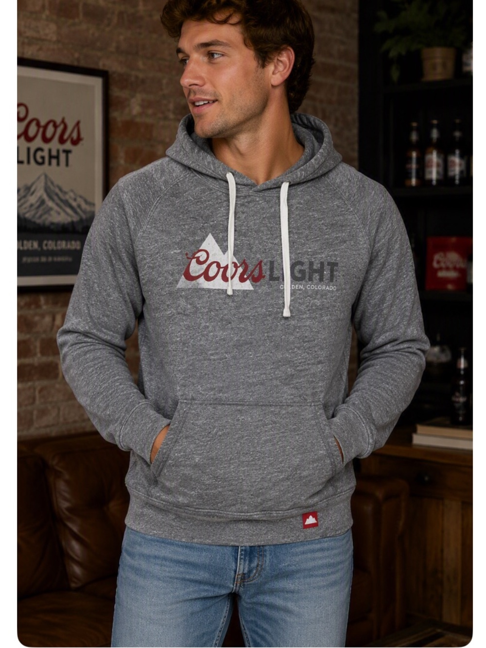 Coors Light Distressed Men's Gray Pullover Hoodie with Logo